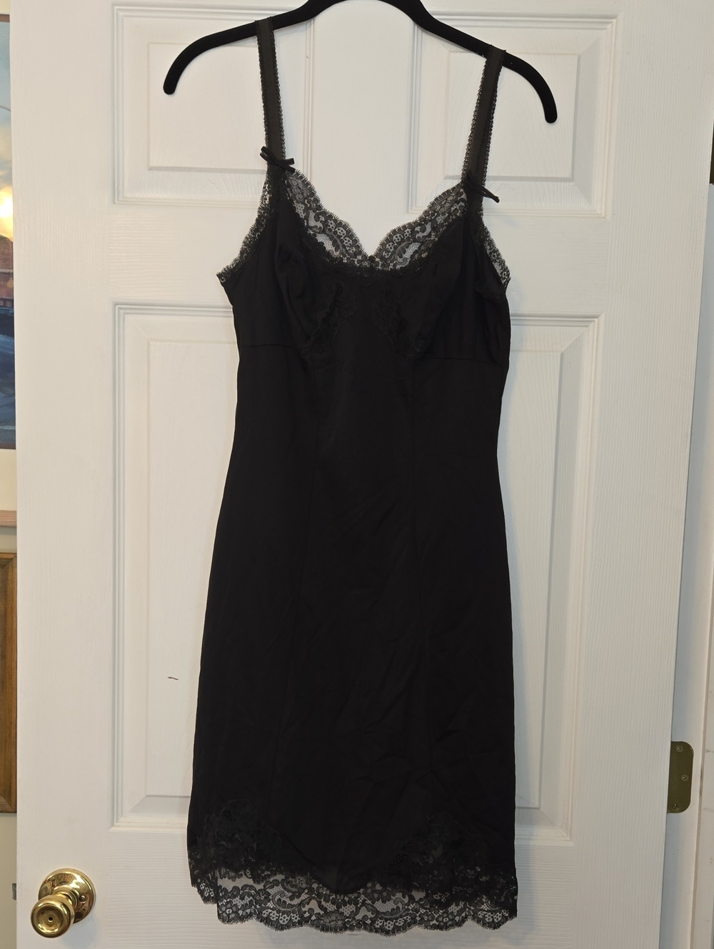 Vintage Triumph International Black Lace-Trim Chemise Slip